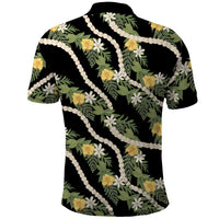 Hawaiian Pikake Maile Lei Polo Shirt Tiare Hibiscus Kalo Palapalai Leaf Black