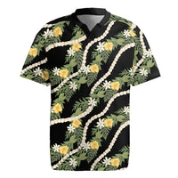 Hawaiian Pikake Maile Lei Rugby Jersey Tiare Hibiscus Kalo Palapalai Leaf Black LT19 Black - Polynesian Pride
