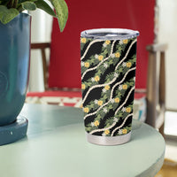 Hawaiian Pikake Maile Lei Tumbler Cup Tiare Hibiscus Kalo Palapalai Leaf Black