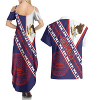 American Samoa Flag Day Couples Matching Summer Maxi Dress and Hawaiian Shirt Polynesian Tribal Tattoo Eagle Art