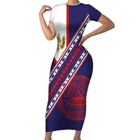 American Samoa Flag Day Family Matching Short Sleeve Bodycon Dress and Hawaiian Shirt Polynesian Tribal Tattoo Eagle Art