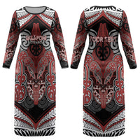 Aotearoa Iwi Ngapuhi Personalised Couples Matching Long Sleeve Bodycon Dress and Hawaiian Shirt Maori Kowhaiwhai Pattern