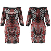 Aotearoa Iwi Ngapuhi Personalised Couples Matching Off The Shoulder Long Sleeve Dress and Long Sleeve Button Shirt Maori Kowhaiwhai Pattern