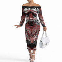 Aotearoa Iwi Ngapuhi Personalised Off The Shoulder Long Sleeve Dress Maori Kowhaiwhai Pattern