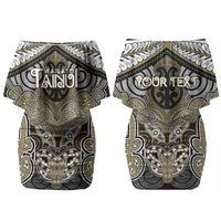 Aotearoa Iwi Waikato Tainui Personalised Couples Matching Off Shoulder Short Dress and Long Sleeve Button Shirt Maori Kowhaiwhai Pattern