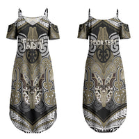 Aotearoa Iwi Waikato Tainui Personalised Couples Matching Summer Maxi Dress and Long Sleeve Button Shirt Maori Kowhaiwhai Pattern