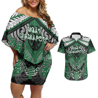 Aotearoa Iwi Ngati Maniapoto Personalised Couples Matching Off Shoulder Short Dress and Hawaiian Shirt Maori Kowhaiwhai Pattern