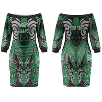 Aotearoa Iwi Ngati Maniapoto Personalised Couples Matching Off The Shoulder Long Sleeve Dress and Hawaiian Shirt Maori Kowhaiwhai Pattern
