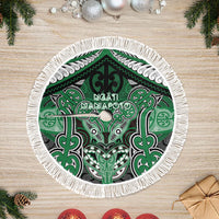 Aotearoa Iwi Ngati Maniapoto Tree Skirt Maori Kowhaiwhai Pattern LT19 Fringed Green - Polynesian Pride