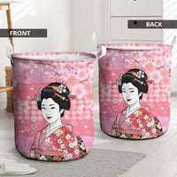 Japanese Geisha Cherry Blossom Laundry Basket Pink Palaka Hawaii Pattern Fusion Design LT19 - Polynesian Pride