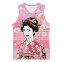 Japanese Geisha Cherry Blossom Basketball Jersey Pink Palaka Hawaii Pattern Fusion Design
