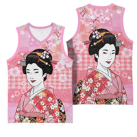 Japanese Geisha Cherry Blossom Basketball Jersey Pink Palaka Hawaii Pattern Fusion Design