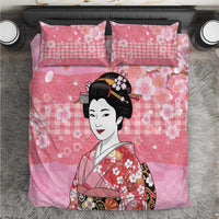 Japanese Geisha Cherry Blossom Bedding Set Pink Palaka Hawaii Pattern Fusion Design