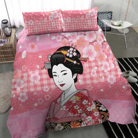 Japanese Geisha Cherry Blossom Bedding Set Pink Palaka Hawaii Pattern Fusion Design