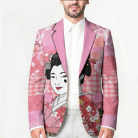 Japanese Geisha Cherry Blossom Blazer Pink Palaka Hawaii Pattern Fusion Design LT19 - Polynesian Pride