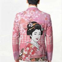 Japanese Geisha Cherry Blossom Blazer Pink Palaka Hawaii Pattern Fusion Design LT19 - Polynesian Pride
