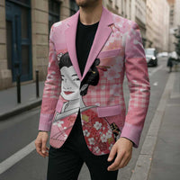 Japanese Geisha Cherry Blossom Blazer Pink Palaka Hawaii Pattern Fusion Design LT19 - Polynesian Pride