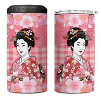 Japanese Geisha Cherry Blossom 4 in 1 Can Cooler Tumbler Pink Palaka Hawaii Pattern Fusion Design