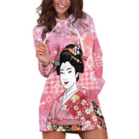 Japanese Geisha Cherry Blossom Hoodie Dress Pink Palaka Hawaii Pattern Fusion Design