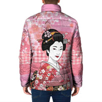 Japanese Geisha Cherry Blossom Padded Jacket Pink Palaka Hawaii Pattern Fusion Design LT19 - Polynesian Pride