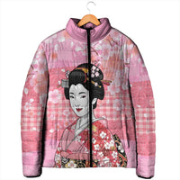 Japanese Geisha Cherry Blossom Padded Jacket Pink Palaka Hawaii Pattern Fusion Design LT19 - Polynesian Pride