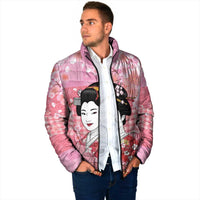 Japanese Geisha Cherry Blossom Padded Jacket Pink Palaka Hawaii Pattern Fusion Design LT19 - Polynesian Pride