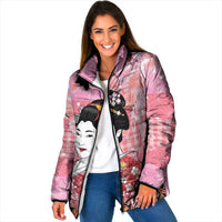 Japanese Geisha Cherry Blossom Padded Jacket Pink Palaka Hawaii Pattern Fusion Design LT19 Women Pink - Polynesian Pride