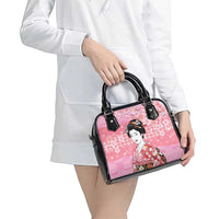Japanese Geisha Cherry Blossom Shoulder Handbag Pink Palaka Hawaii Pattern Fusion Design LT19 - Polynesian Pride