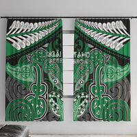 Aotearoa Iwi Ngai Tahu Window Curtain Maori Kowhaiwhai Pattern LT19 With Hooks Green - Polynesian Pride
