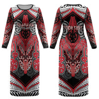 Aotearoa Iwi Te Arawa Personalised Couples Matching Long Sleeve Bodycon Dress and Long Sleeve Button Shirt Maori Kowhaiwhai Pattern