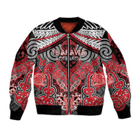 Aotearoa Iwi Te Arawa Personalised Sleeve Zip Bomber Jacket Maori Kowhaiwhai Pattern LT19 Unisex Red - Polynesian Pride