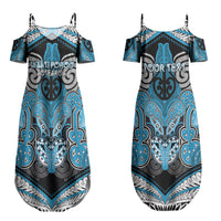 Aotearoa Iwi Ngati Porou Personalised Couples Matching Summer Maxi Dress and Long Sleeve Button Shirt Maori Kowhaiwhai Pattern