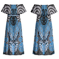 Aotearoa Iwi Ngati Kahungunu Personalised Couples Matching Off Shoulder Maxi Dress and Long Sleeve Button Shirt Maori Kowhaiwhai Pattern