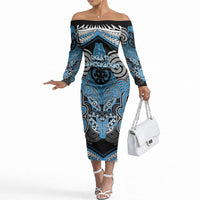 Aotearoa Iwi Ngati Kahungunu Personalised Off The Shoulder Long Sleeve Dress Maori Kowhaiwhai Pattern