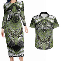 Aotearoa Iwi Whakatohea Personalised Couples Matching Long Sleeve Bodycon Dress and Hawaiian Shirt Maori Kowhaiwhai Pattern