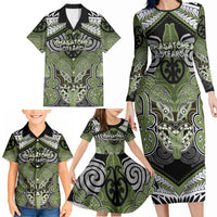 Aotearoa Iwi Whakatohea Personalised Family Matching Long Sleeve Bodycon Dress and Hawaiian Shirt Maori Kowhaiwhai Pattern
