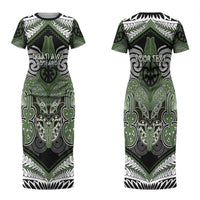 Aotearoa Iwi Ngati Awa Personalised Couples Matching Short Sleeve Bodycon Dress and Long Sleeve Button Shirt Maori Kowhaiwhai Pattern