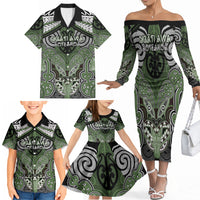 Aotearoa Iwi Ngati Awa Personalised Family Matching Off The Shoulder Long Sleeve Dress and Hawaiian Shirt Maori Kowhaiwhai Pattern