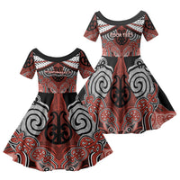 Aotearoa Iwi Rongowhakaata Personalised Family Matching Off Shoulder Maxi Dress and Hawaiian Shirt Maori Kowhaiwhai Pattern