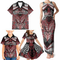 Aotearoa Iwi Ngati Toa Personalised Family Matching Tank Maxi Dress and Hawaiian Shirt Maori Kowhaiwhai Pattern