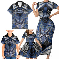 Aotearoa Iwi Ngati Tuwharetoa Personalised Family Matching Short Sleeve Bodycon Dress and Hawaiian Shirt Maori Kowhaiwhai Pattern