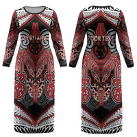 Aotearoa Iwi Te Ati Awa Personalised Couples Matching Long Sleeve Bodycon Dress and Hawaiian Shirt Maori Kowhaiwhai Pattern