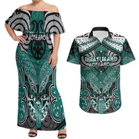 Aotearoa Iwi Ngati Maru Personalised Couples Matching Off Shoulder Maxi Dress and Hawaiian Shirt Maori Kowhaiwhai Pattern