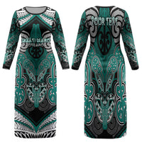 Aotearoa Iwi Ngati Maru Personalised Family Matching Long Sleeve Bodycon Dress and Hawaiian Shirt Maori Kowhaiwhai Pattern