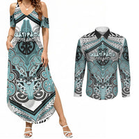 Aotearoa Iwi Ngati Paoa Personalised Couples Matching Summer Maxi Dress and Long Sleeve Button Shirt Maori Kowhaiwhai Pattern