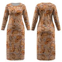 Brown Hawaii Palaka Cowboy Couples Matching Long Sleeve Bodycon Dress and Hawaiian Shirt Hawaiian Paniolo Festival Spirit LT19 - Polynesian Pride