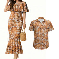 Brown Hawaii Palaka Cowboy Couples Matching Mermaid Dress and Hawaiian Shirt Hawaiian Paniolo Festival Spirit LT19 Brown - Polynesian Pride