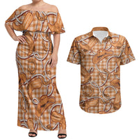 Brown Hawaii Palaka Cowboy Couples Matching Off Shoulder Maxi Dress and Hawaiian Shirt Hawaiian Paniolo Festival Spirit LT19 Brown - Polynesian Pride