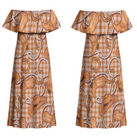 Brown Hawaii Palaka Cowboy Couples Matching Off Shoulder Maxi Dress and Hawaiian Shirt Hawaiian Paniolo Festival Spirit LT19 - Polynesian Pride