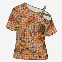 Brown Hawaii Palaka Cowboy Cross Shoulder Shirt Hawaiian Paniolo Festival Spirit LT19 Female Brown - Polynesian Pride